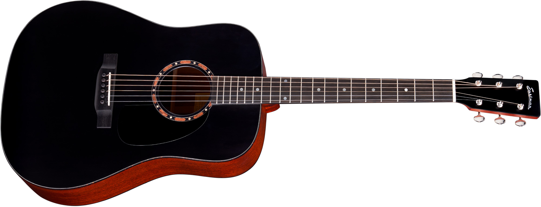 Eastman E2d Traditional Dreadnought Cedre Sapele Eb - Black Satin - Westerngitaar & electro - Main picture