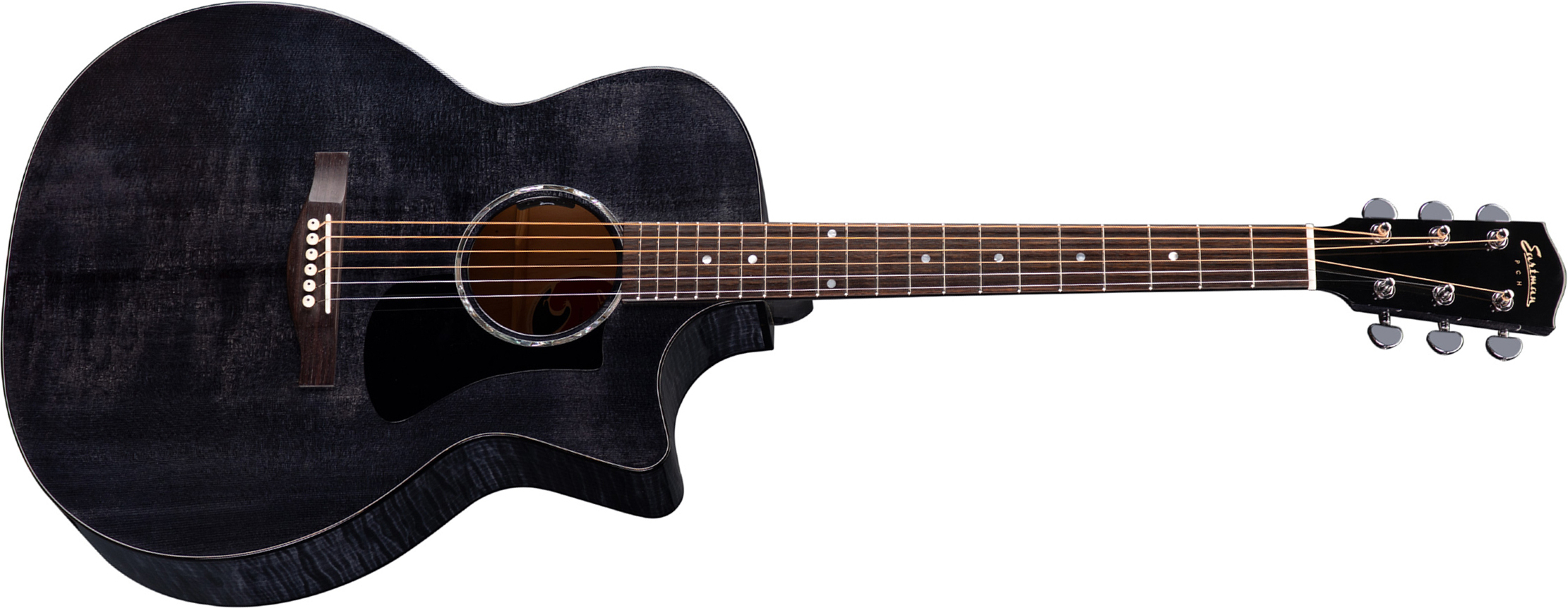 Eastman Pch3-gace Grand Auditorium Cw Epicea Erable Rw +housse - Trans Black - Elektro-akoestische gitaar - Main picture