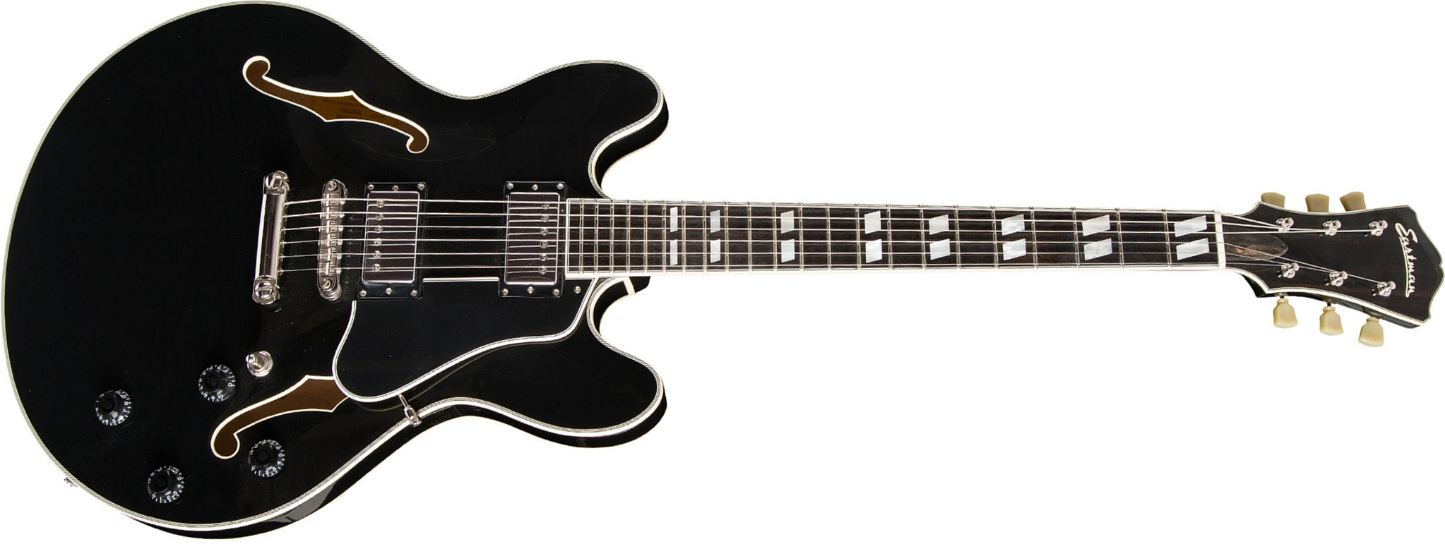 Eastman T486 Thinline 2h Seymour Duncan Ht Eb - Black - Semi hollow elektriche gitaar - Main picture