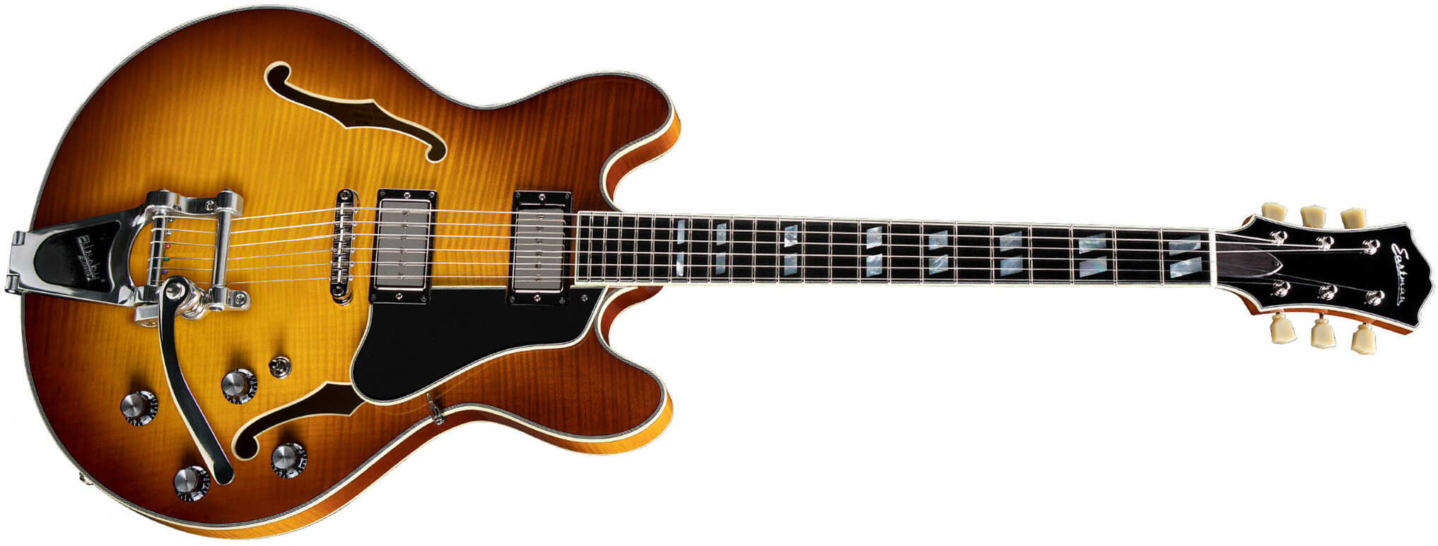 Eastman T486b Thinline Laminate Tout Erable Ss Seymour Duncan Bigsby Eb - Goldburst - Semi hollow elektriche gitaar - Main picture