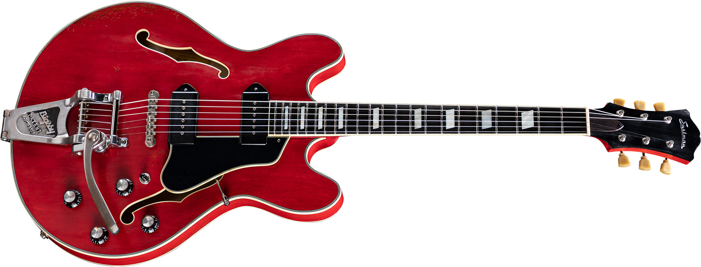 Eastman T64/v Thinline Laminate Tout Erable Bigsby 2p90 Lollar Bigsby Eb - Red - Semi hollow elektriche gitaar - Main picture