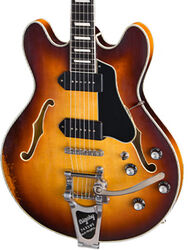 Semi hollow elektriche gitaar Eastman T64/v Thinline Laminate - Goldburst