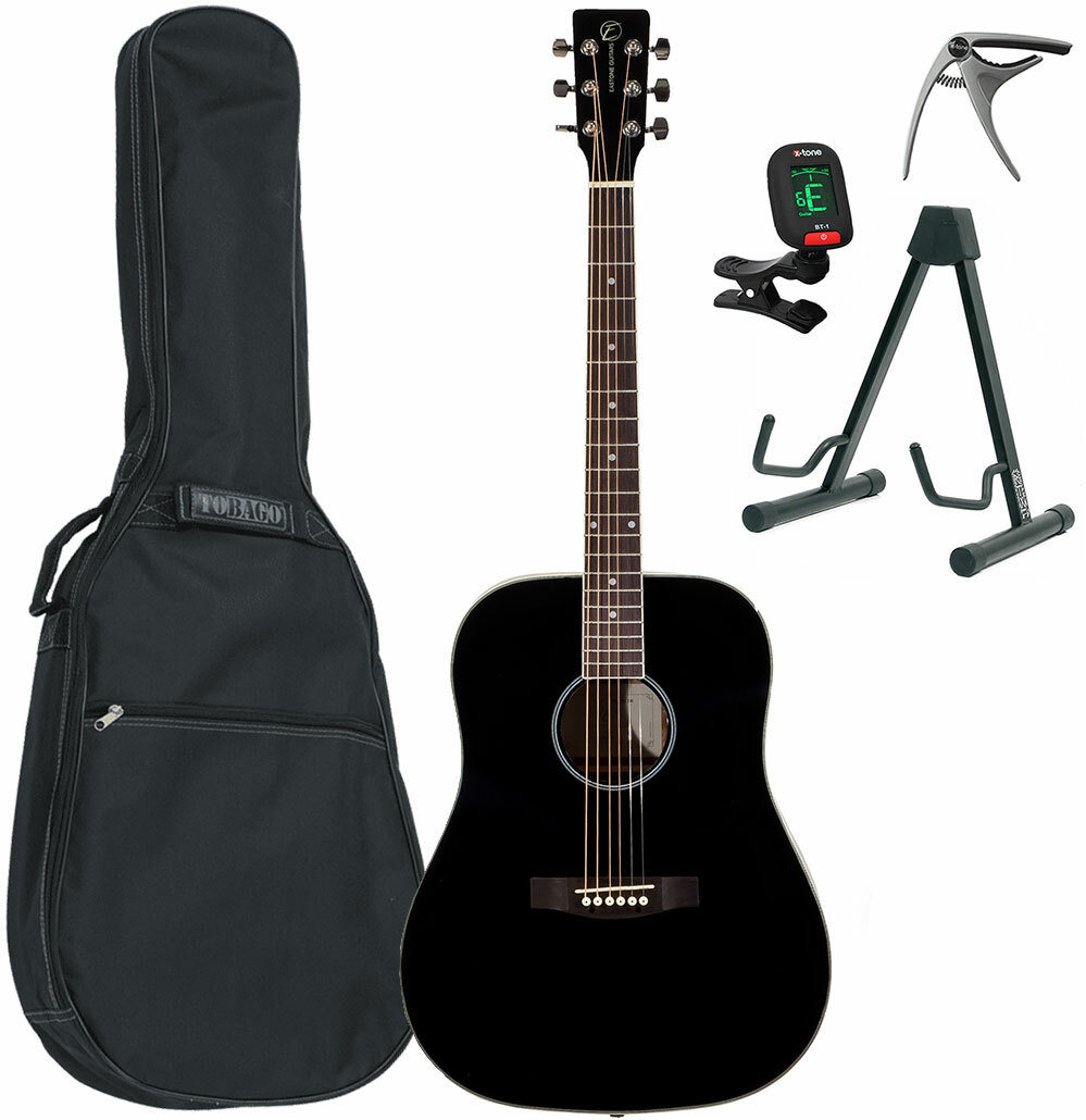 Eastone Dr100-blk +housse X-tone 2003 +accordeur +capo +stand - Black - Western gitaar set - Main picture