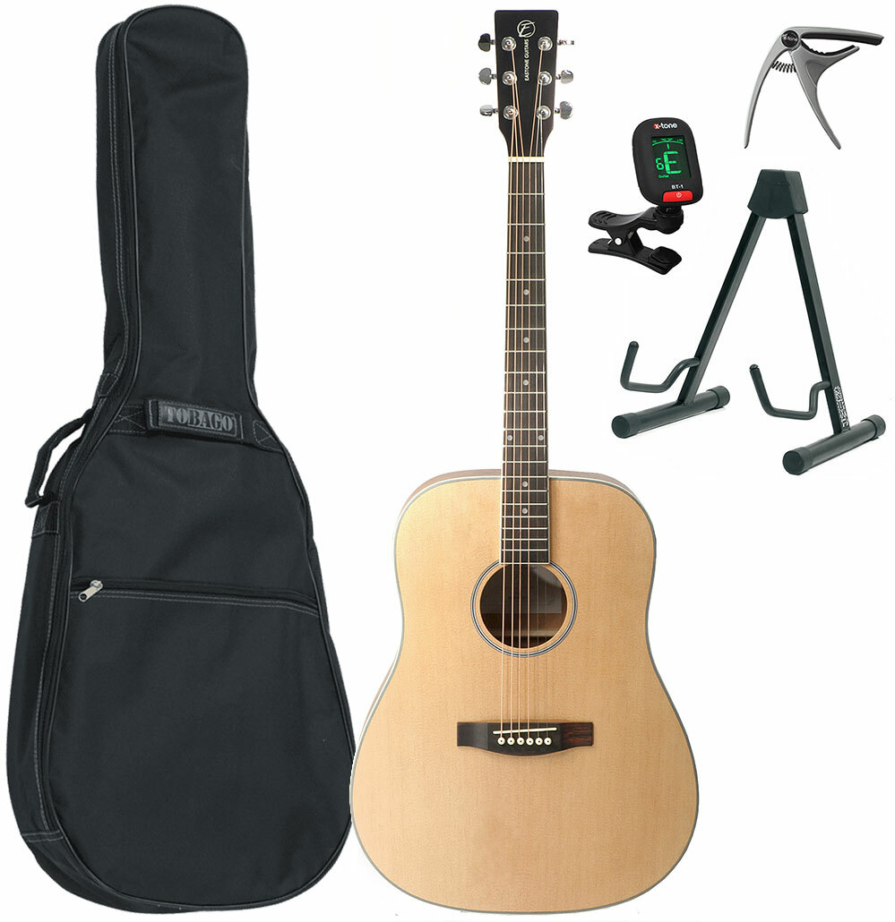 Eastone Dr100-nat +housse X-tone 2003 +accordeur +capo +stand - Natural Satin - Western gitaar set - Main picture