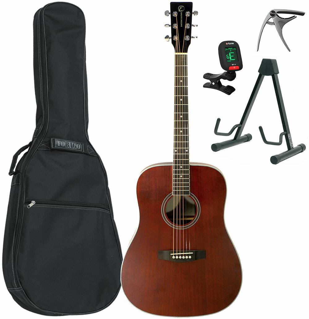 Eastone Dr150-nat +housse X-tone 2003 +capo +stand - Natural Satin - Western gitaar set - Main picture