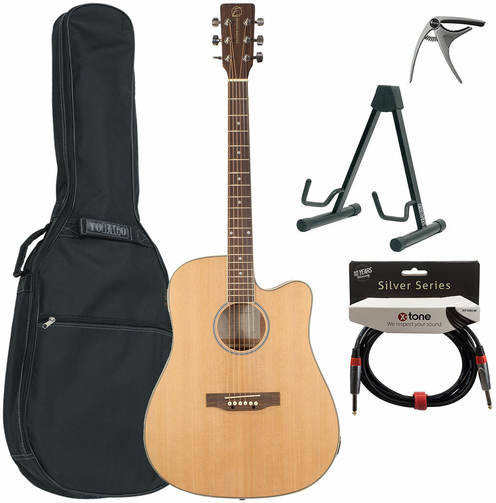 Eastone Dr160ce-nat +housse X-tone 2003 +cable +capo +stand - Natural - Western gitaar set - Main picture