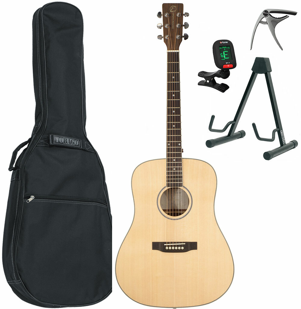 Eastone Dr260-nat +housse X-tone 2003 +accordeur +capo +stand - Natural - Western gitaar set - Main picture