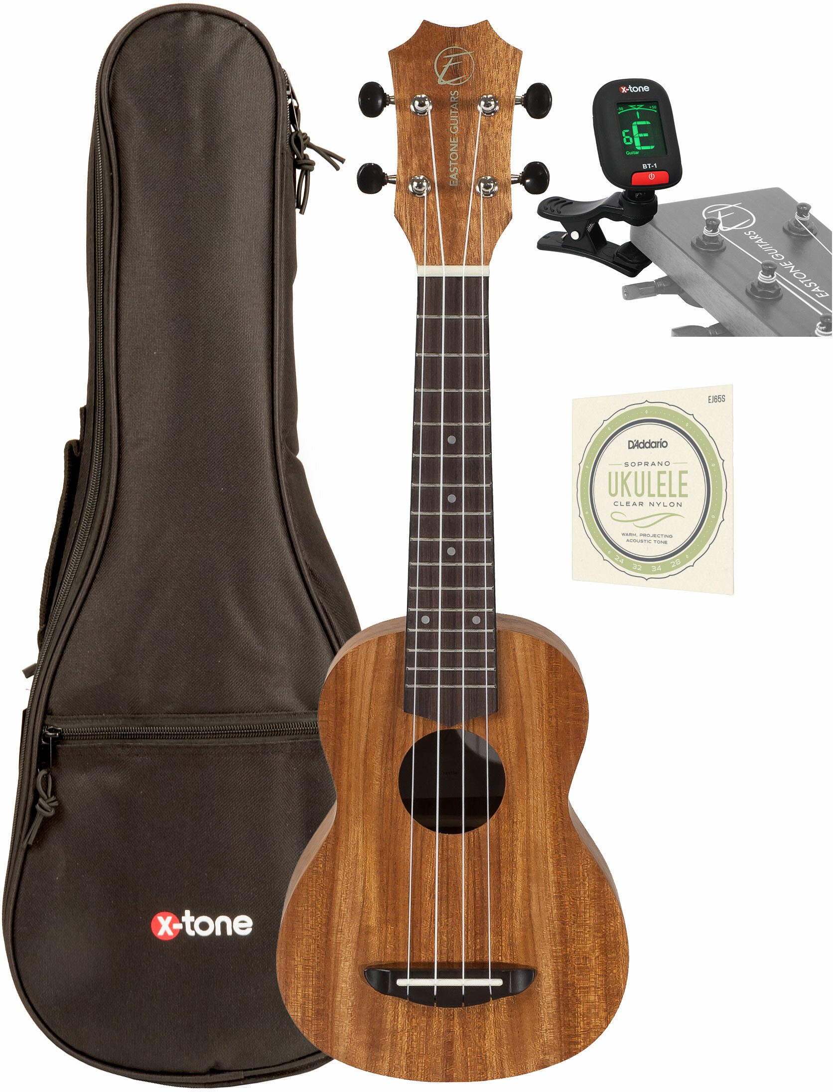 Eastone E1c21-nat Soprano Tout Acacia +x-tone 3110 Tuner / 2020 Bag / D'addario Ej65s - Ukelele pakket - Main picture