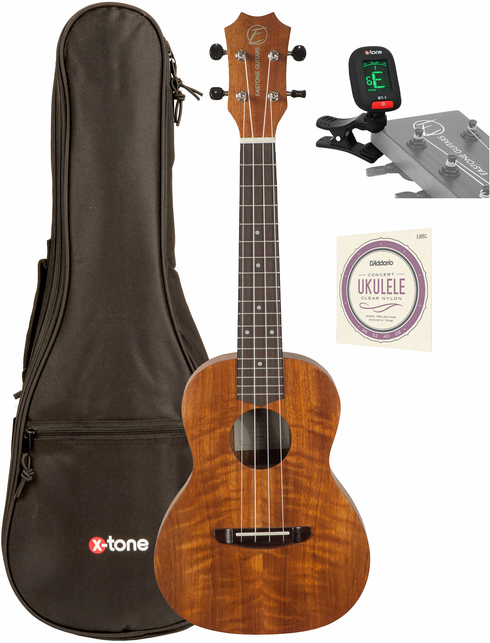 Eastone E1c23-nat Concert Tout Acacia +x-tone 3110 Tuner / 2021 Bag / D'addario Ej65c - Ukelele pakket - Main picture