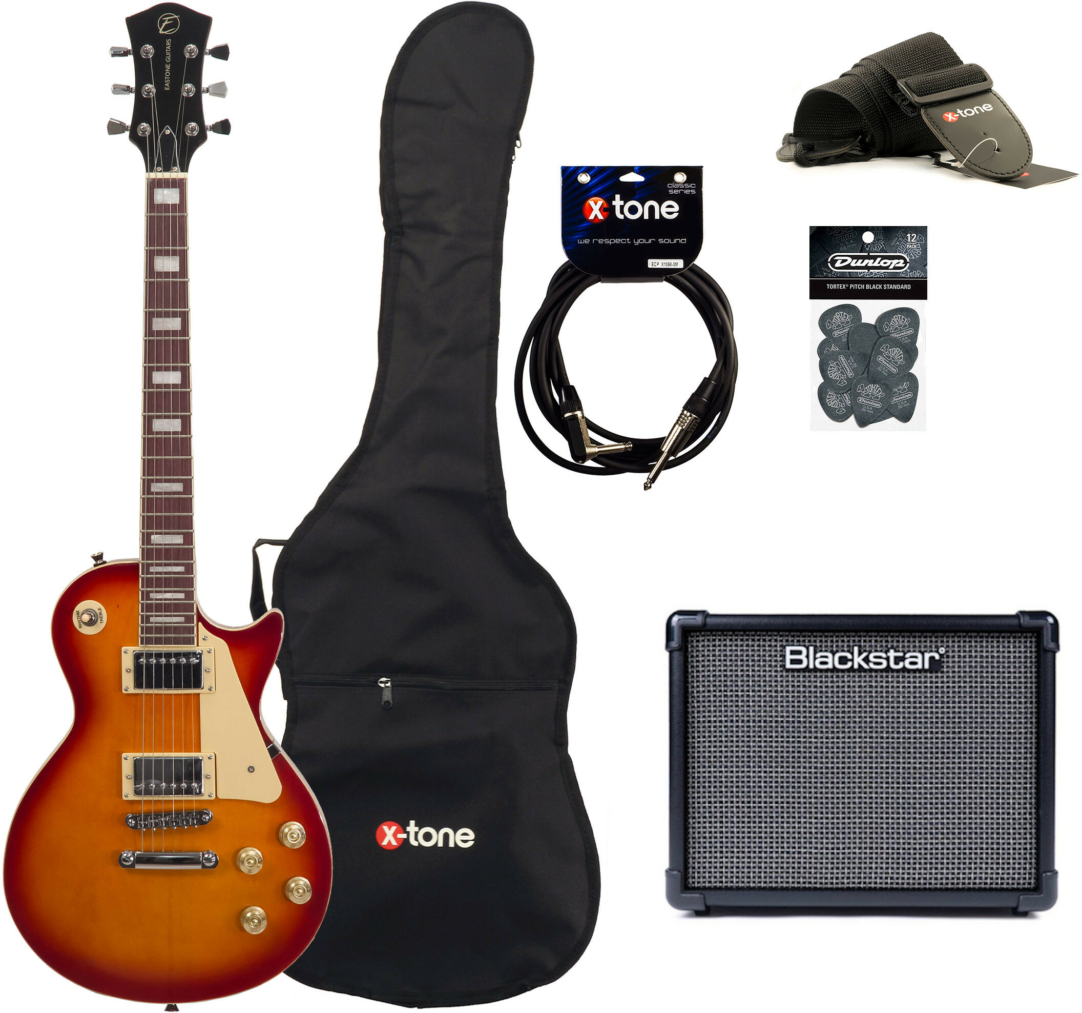 Eastone Lp100 +blackstar Id Core V3 10w +cable +housse +courroie +mediators - Cherry Sunburst - Elektrische gitaar set - Main picture