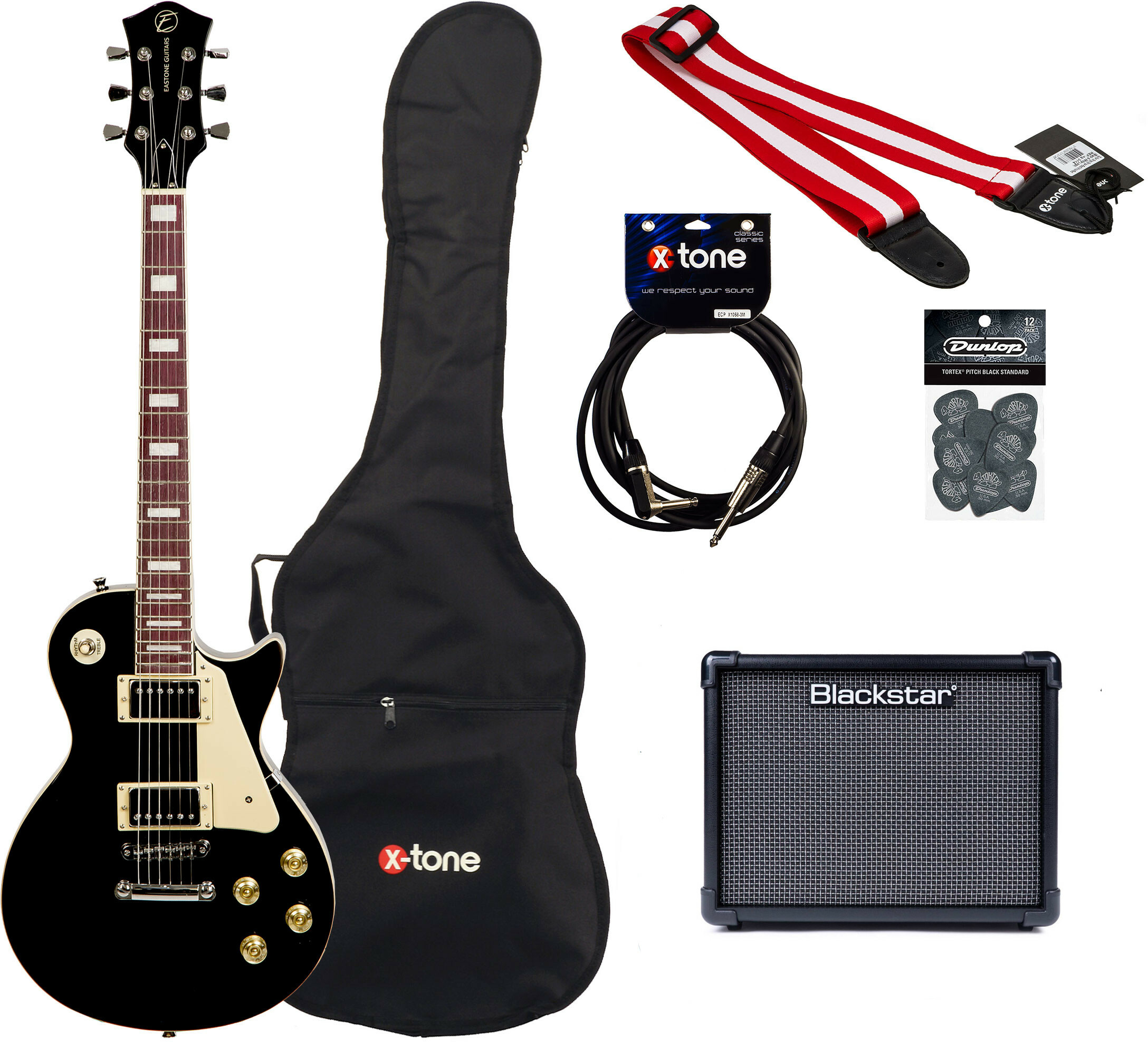 Eastone Lp100 +blackstar Id Core V3 10w +cable +mediators +housse - Black - Elektrische gitaar set - Main picture
