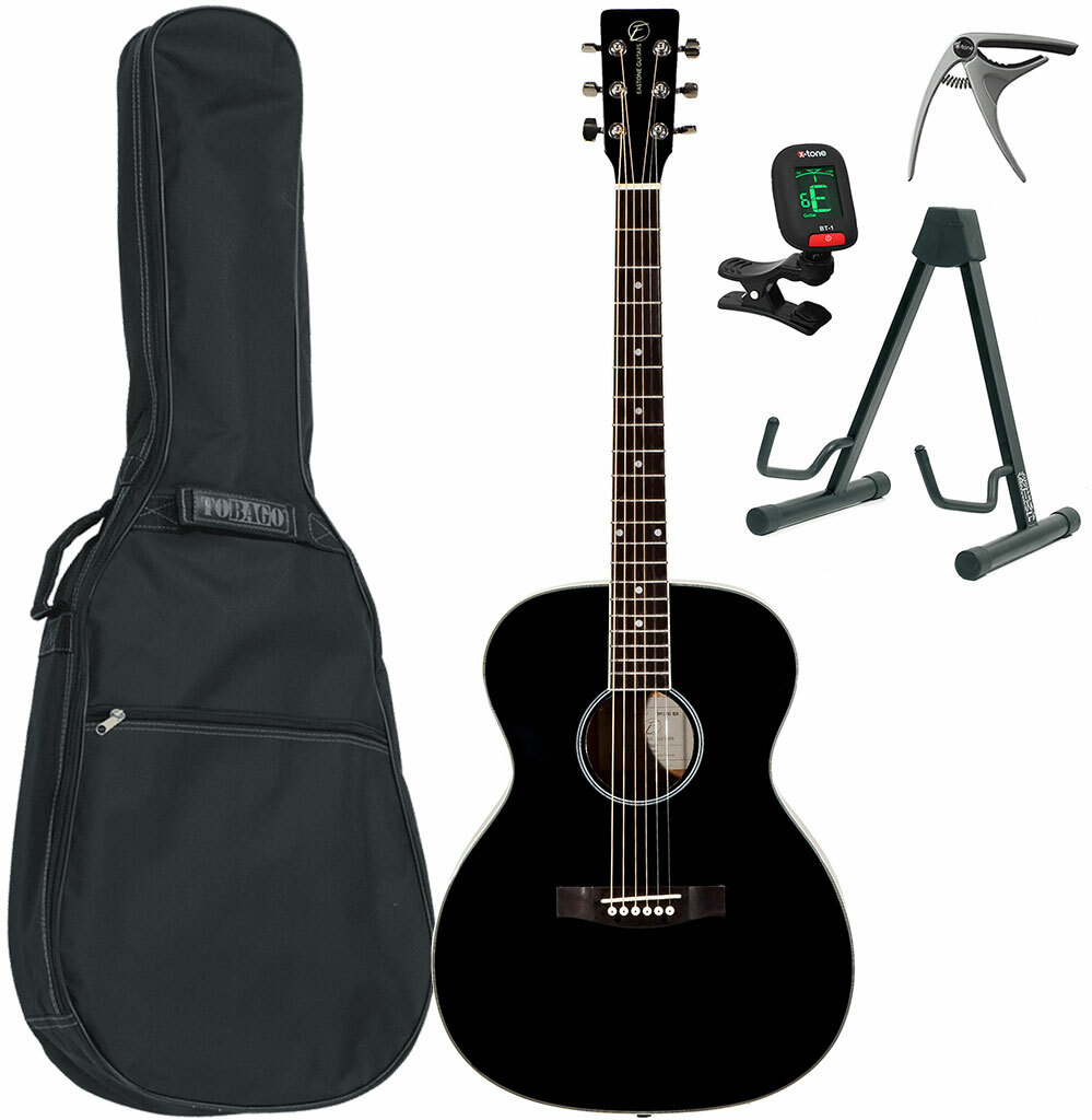 Eastone Om100-blk +housse X-tone 2003 +accordeur +capo +stand - Black - Western gitaar set - Main picture