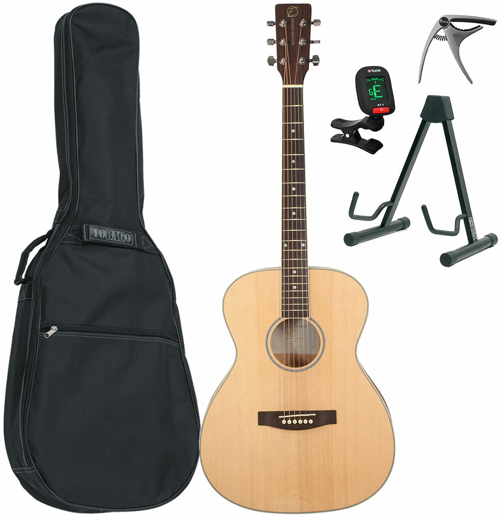 Eastone Om100-nat +housse +capo +stand - Natural Satin - Western gitaar set - Main picture