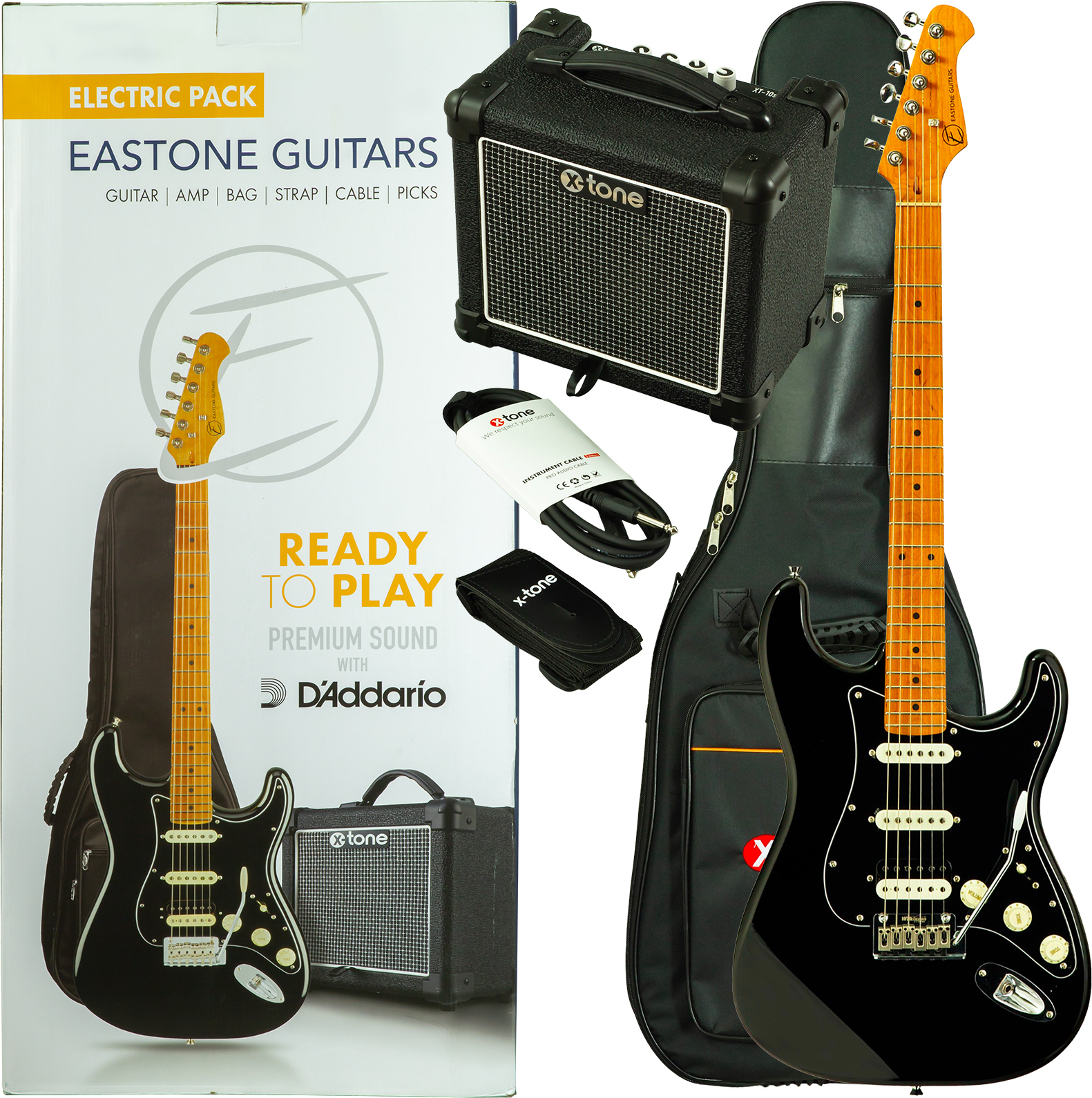Eastone Pack St150r-blk-rw + X-tone Xt10s Combo - Black - Elektrische gitaar set - Main picture