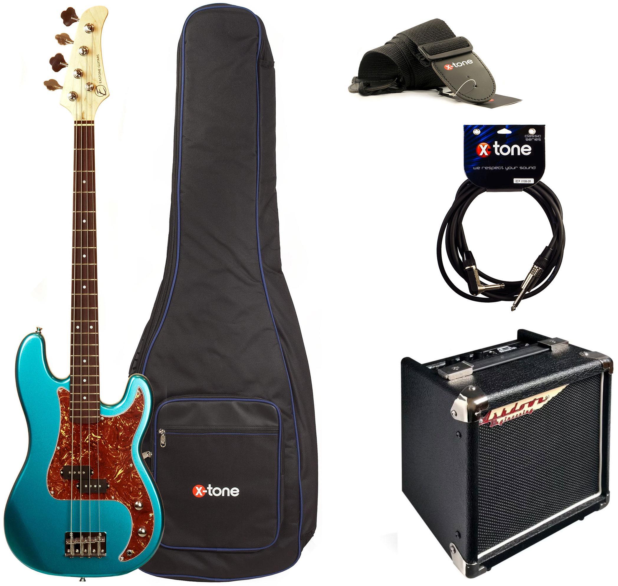 Elektrische bas set Eastone PRB +Ashdown Studio Tour Bus +Accessoires - Metallic light blue