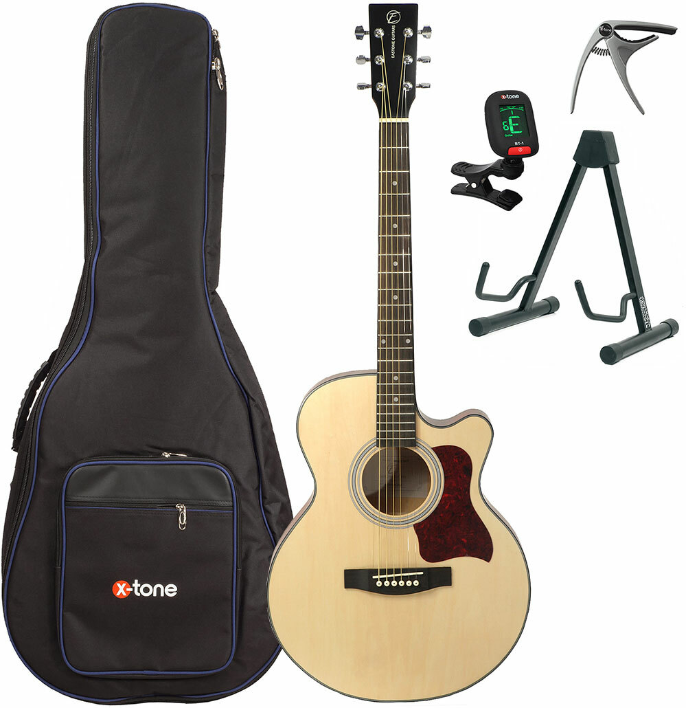 Eastone Sb20c-nat +housse X-tone 2002 +accordeur +capo +stand - Natural Matte - Western gitaar set - Main picture