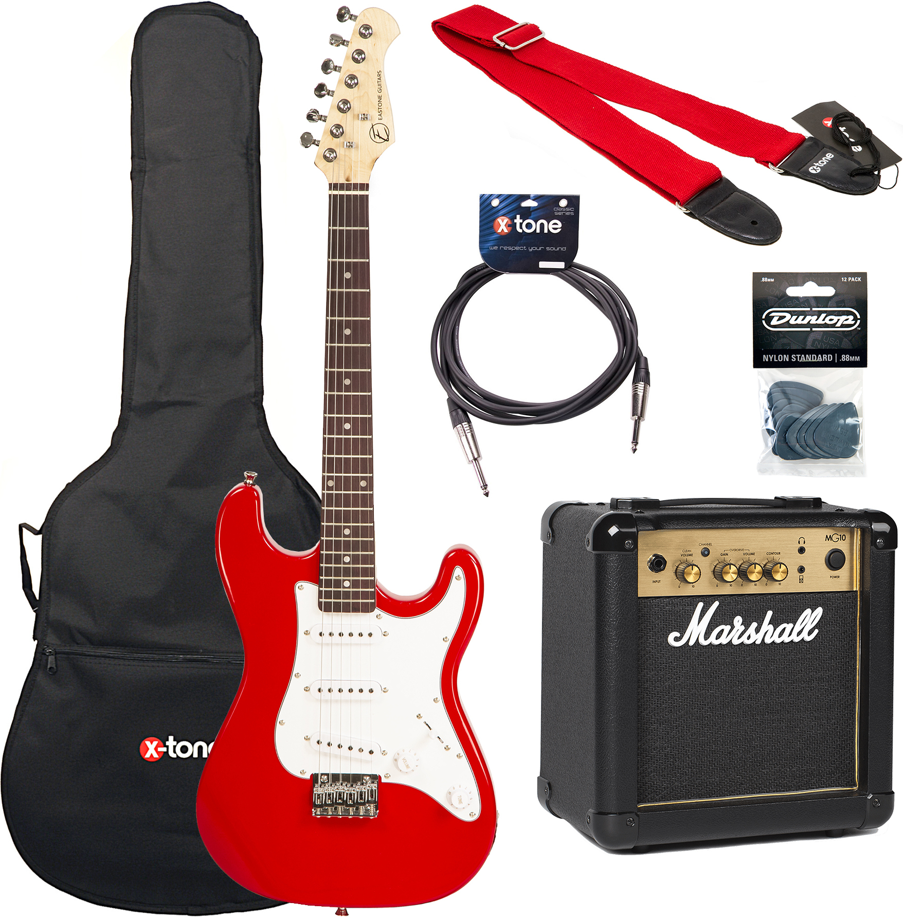 Eastone Str Mini +marshall Mg10g +cable +housse+ Courroie+ Mediators + Mg10g Gold Combo 10 W - Red - Elektrische gitaar set - Main picture