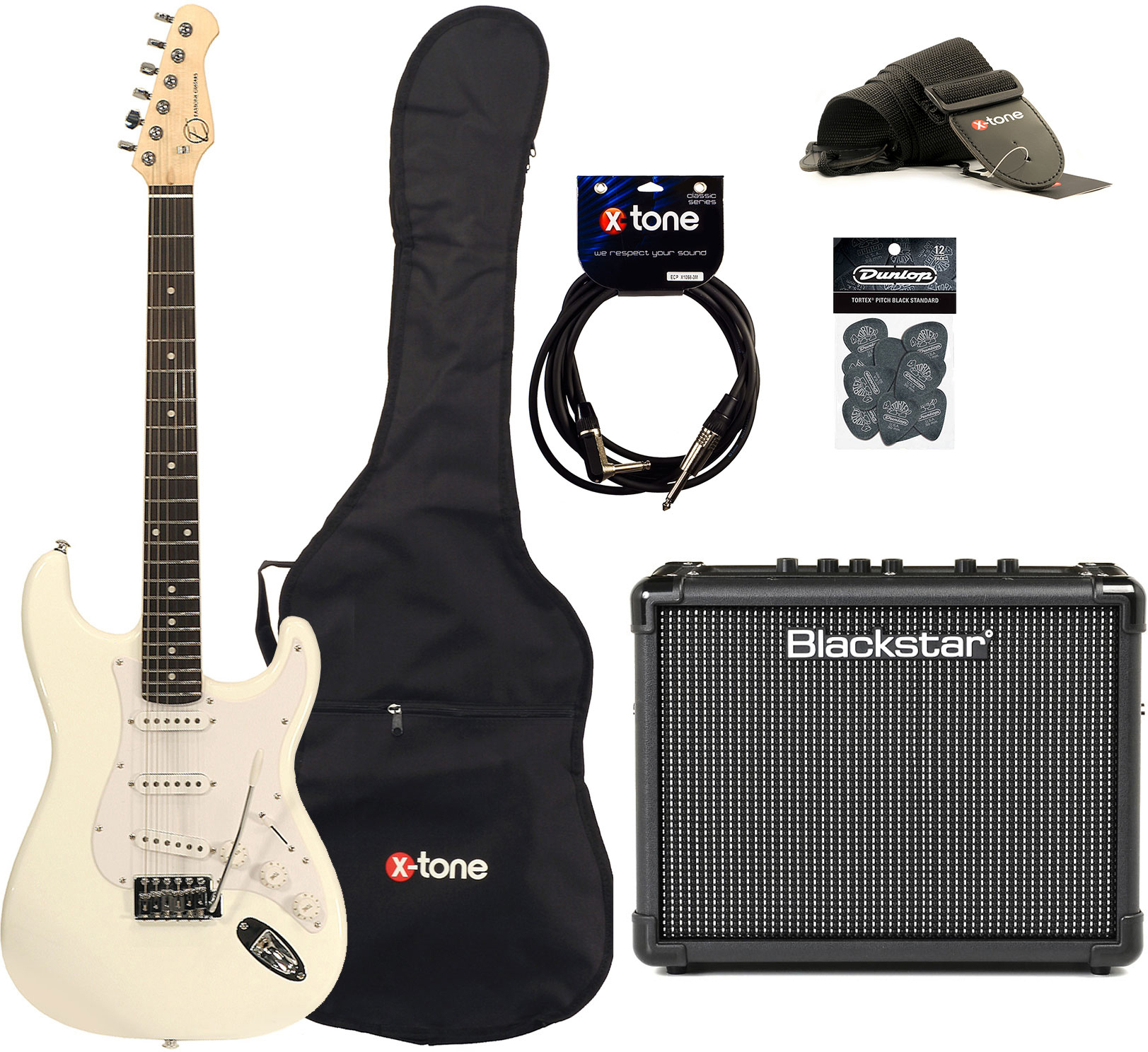 Eastone Str70 +blackstar Id Core Stereo 10 V3 +cable +housse +courroie +mediators - White - Elektrische gitaar set - Main picture