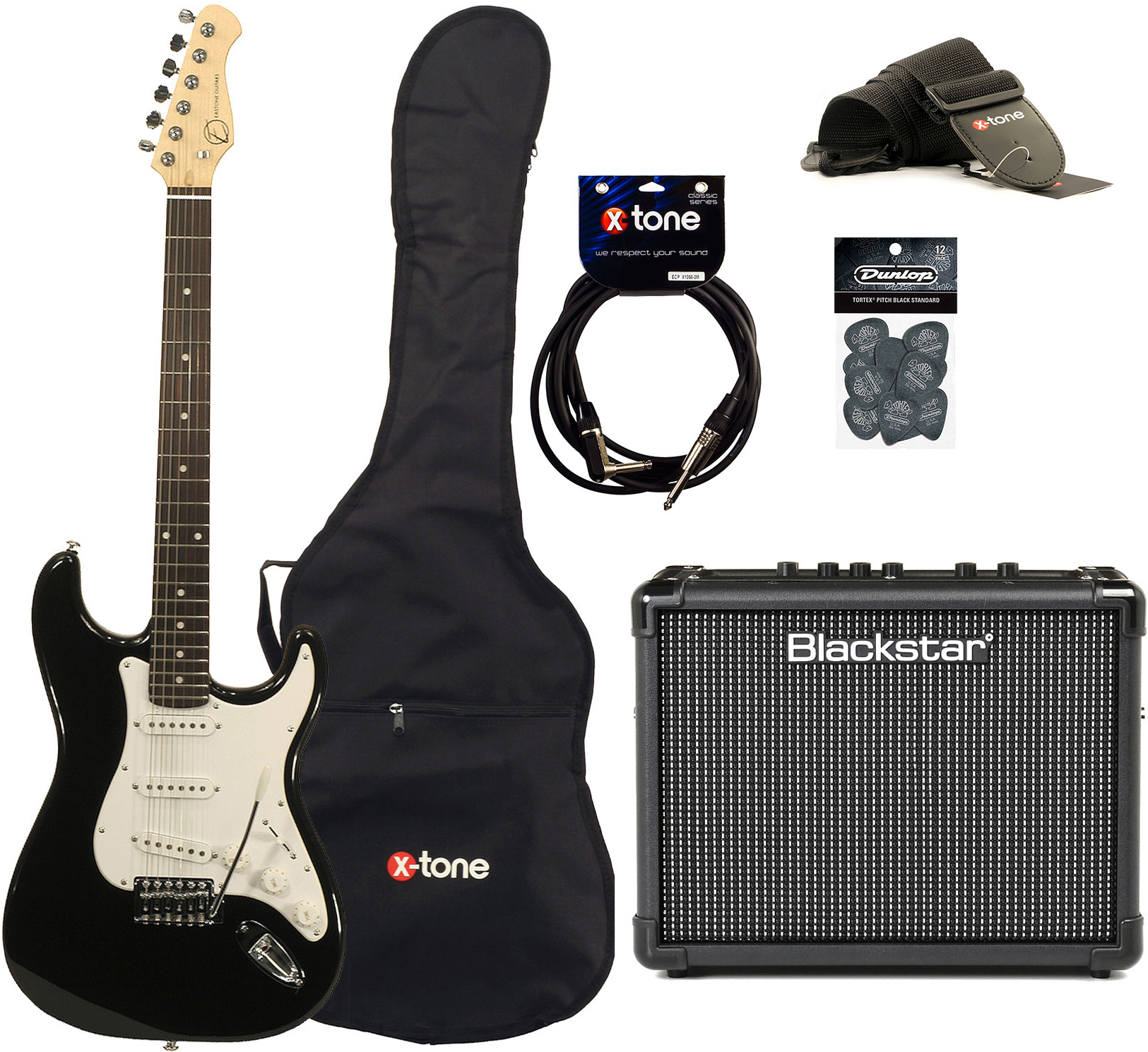 Eastone Str70 +blackstar Id Core Stereo 10 V3 +cable +housse +courroie +mediators - Black - Elektrische gitaar set - Main picture