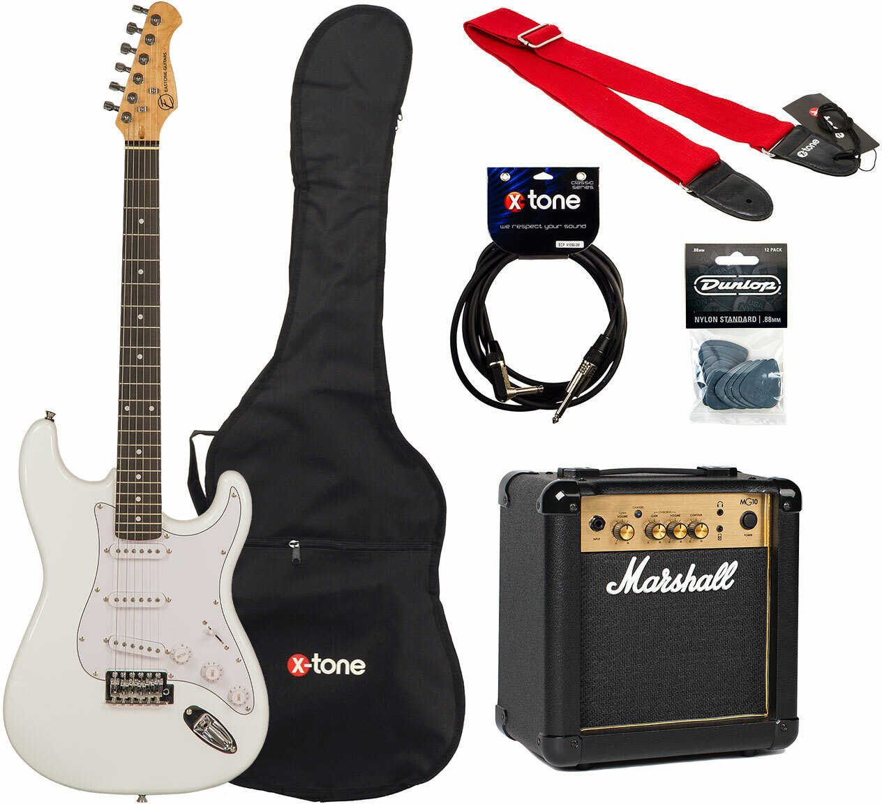 Eastone Str70 +marshall Mg10 10w +cable +mediators +housse - Olympic White - Elektrische gitaar set - Main picture