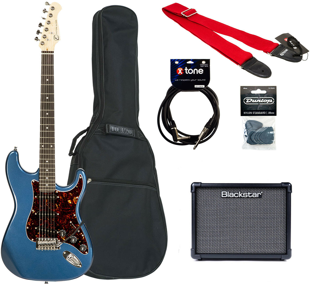 Eastone Str70t + Blackstar Id Core V3 10w +courroie +housse +cable +mediators - Lake Placid Blue - Elektrische gitaar set - Main picture