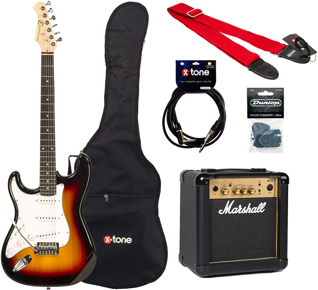 Eastone Str70t Lh Gaucher +marshall Mg10 10w +cable +mediators +housse - Sunburst - Elektrische gitaar set - Main picture