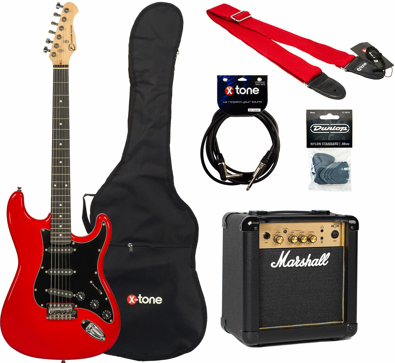 Eastone Str70t +marshall Mg10 10w +cable +mediators +housse - Ferrari Red - Elektrische gitaar set - Main picture