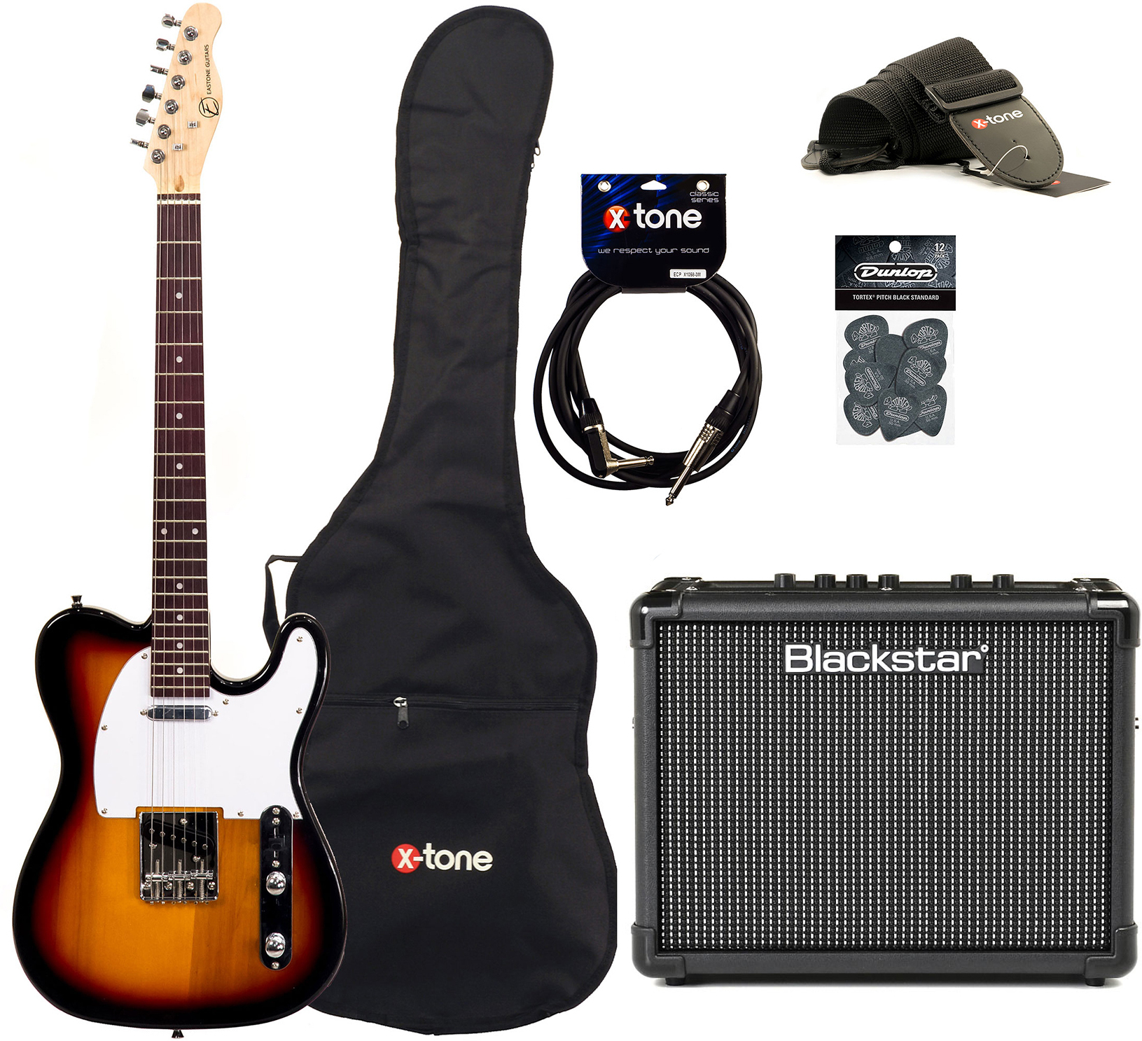 Eastone Tl70 +blackstar Id Core Stereo 10 V3 +cable +housse +courroie +mediators - 3-color Sunburst - Elektrische gitaar set - Main picture