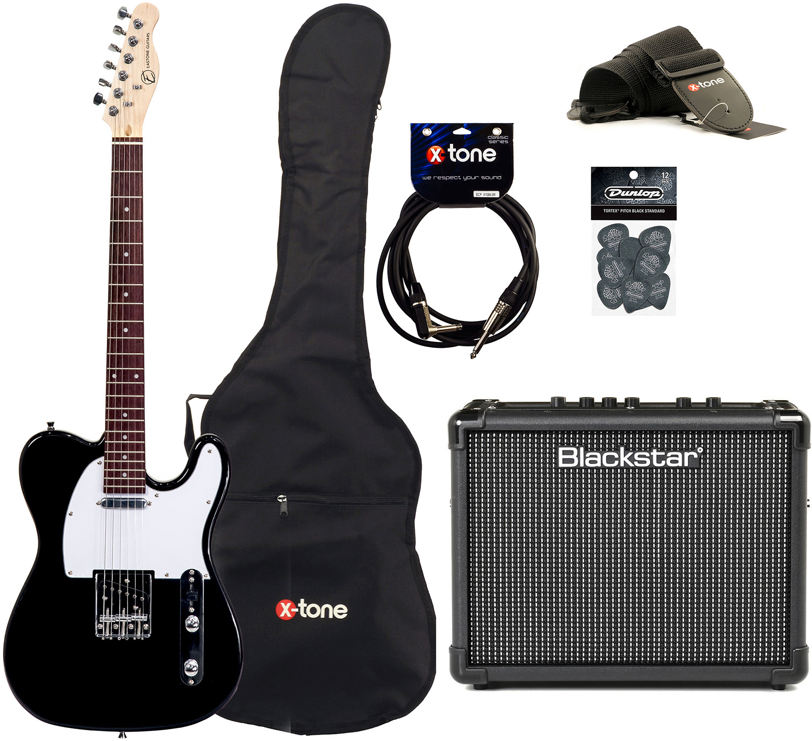 Eastone Tl70 +blackstar Id Core Stereo 10 V3 +cable +housse +courroie +mediators - Black - Elektrische gitaar set - Main picture