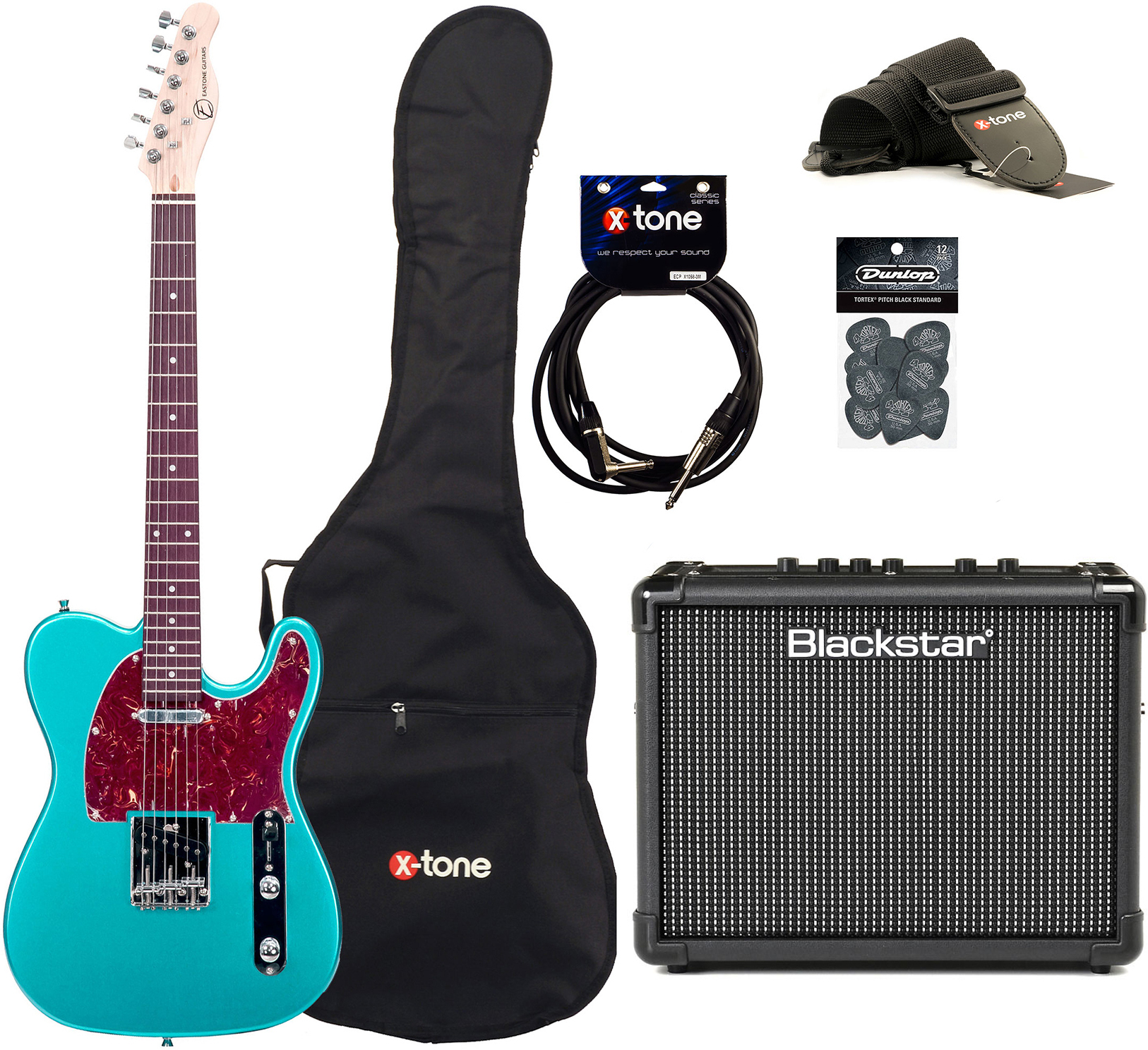 Eastone Tl70 +blackstar Id Core Stereo 10 V3 +cable +housse +courroie +mediators - Metallic Light Blue - Elektrische gitaar set - Main picture