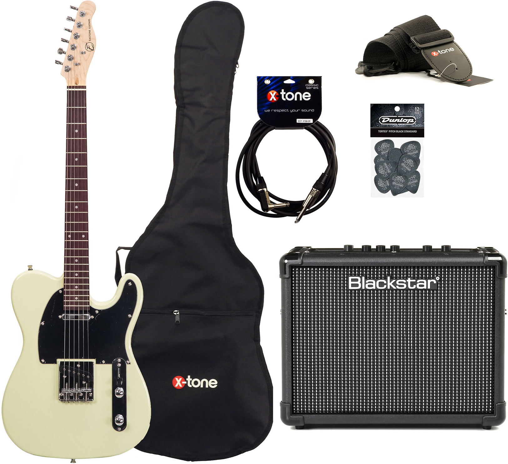 Eastone Tl70 +blackstar Id Core Stereo 10 V3 +cable +housse +courroie +mediators - Ivory - Elektrische gitaar set - Main picture