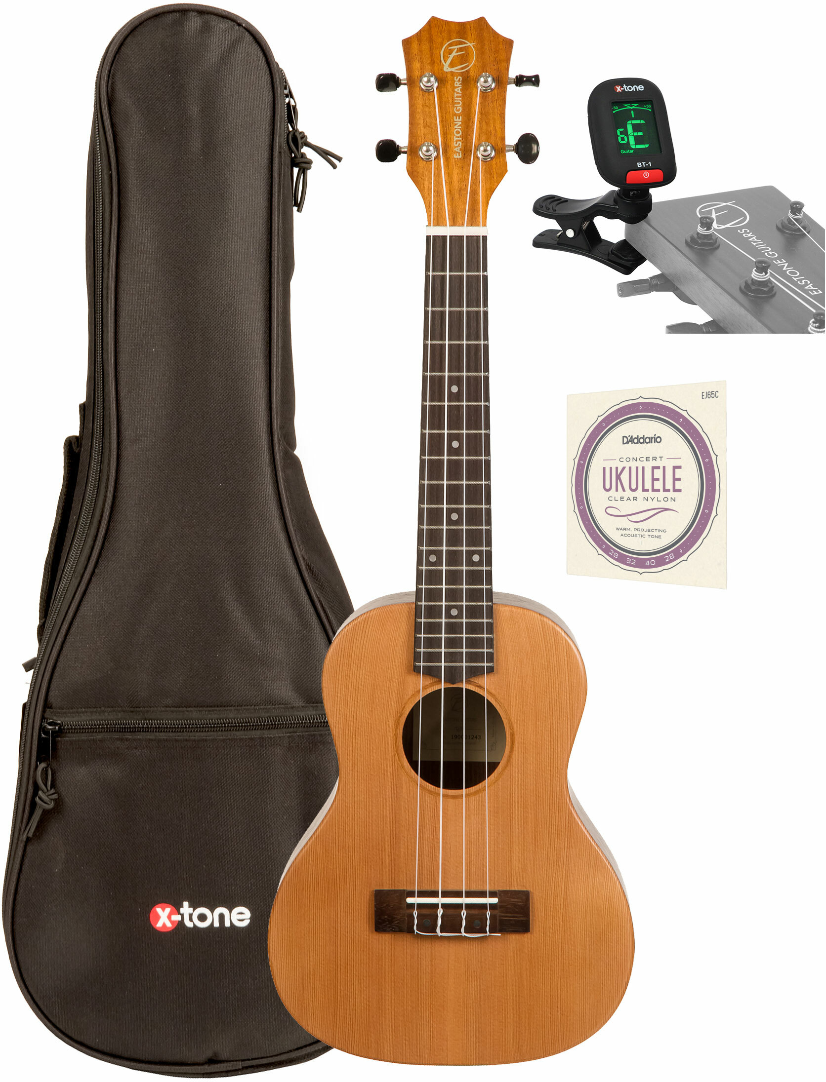 Eastone U23e Concert Cedre Blackwood Pur +x-tone 3110 Tuner / 2021 Bag / D'addario Ej65c - Ukelele pakket - Main picture