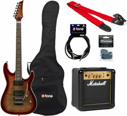 Elektrische gitaar set Eastone METDC100 +Marshall MG10G Gold +Accessoires - Black flames