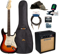 Elektrische gitaar set Eastone STR70 +Blackstar Debut 10E +Accessories - 3 tone sunburst