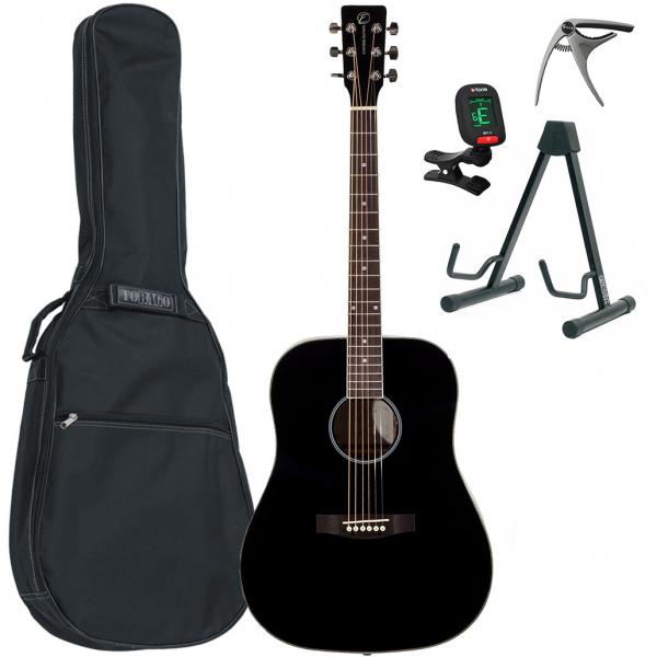Western gitaar set Eastone DR100-BLK +X-Tone Bag Pack - Black