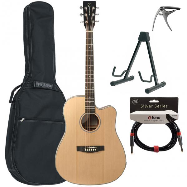 Western gitaar set Eastone DR100CE-NAT +X-Tone Bag Pack - Natural satin