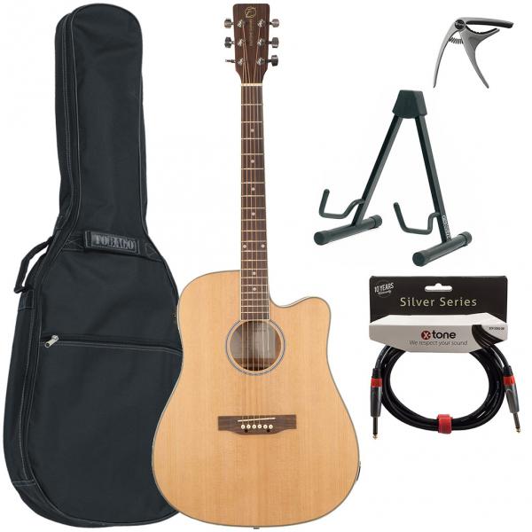 Western gitaar set Eastone DR160CE-NAT + X-Tone Bag Pack - Natural