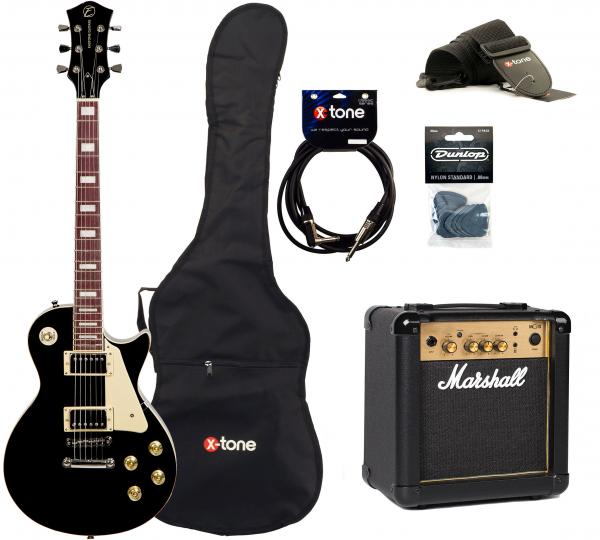 Elektrische gitaar set Eastone LP100 BLK +MARSHALL MG10 10W +CABLE +MEDIATORS +HOUSSE - Black