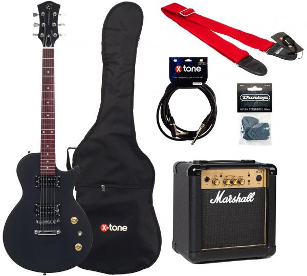 Solid body elektrische gitaar Eastone LPL70 +Marshall MG10G +Accessories - Black satin