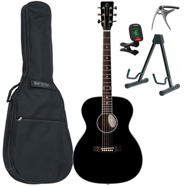 Western gitaar set Eastone OM100-BLK +X-Tone Bag Pack - Black