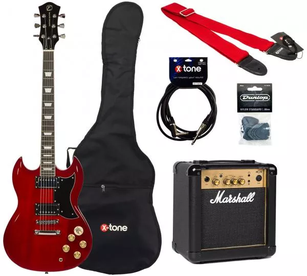 Elektrische gitaar set Eastone SDC70 +Marshall MG10G Gold +Accessoires - Red