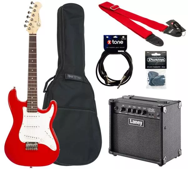 Elektrische gitaar voor kinderen Eastone STR MINI +MARSHALL MG10 +CABLE +HOUSSE +COURROIE +MEDIATORS - Red