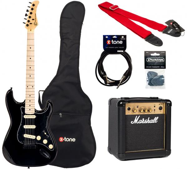 Elektrische gitaar set Eastone STR70 GIL +MARSHALL MG10 +HOUSSE +COURROIE +CABLE +MEDIATORS - Black