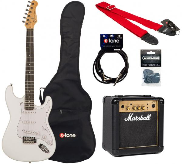 Solid body elektrische gitaar Eastone STR70 +Marshall MG10G +Accessories - Olympic white