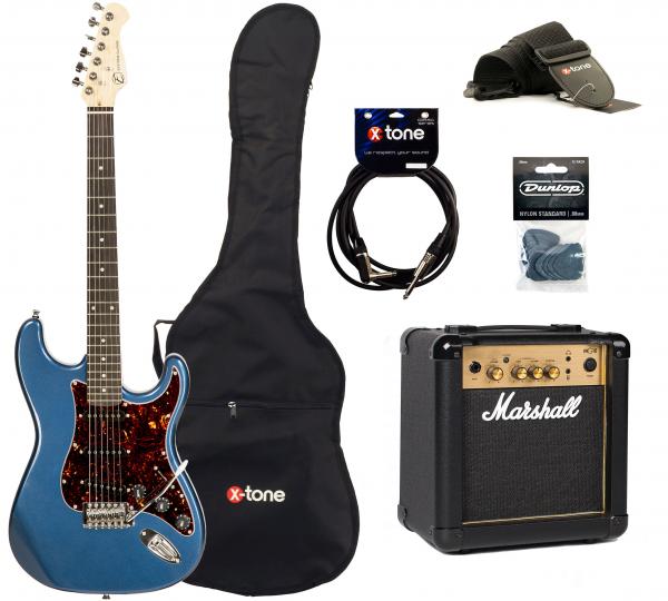 Elektrische gitaar set Eastone STR70T LPB +MARSHALL MG10 10W +CABLE +MEDIATORS +HOUSSE - Lake placid blue