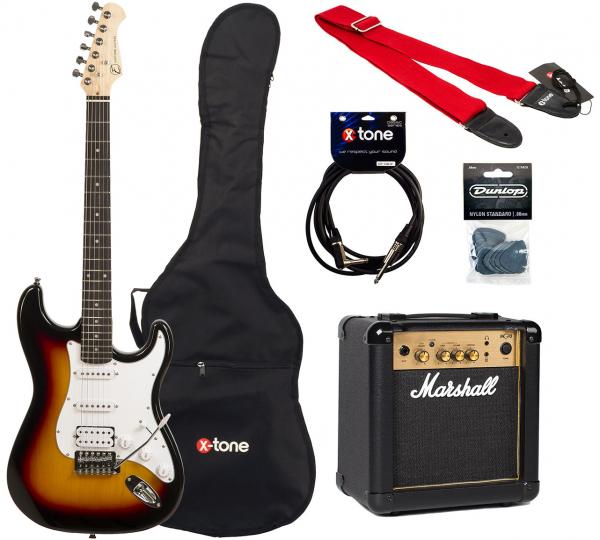 Solid body elektrische gitaar Eastone STR80T HSS +Marshall MG10G +Accessories - Sunburst