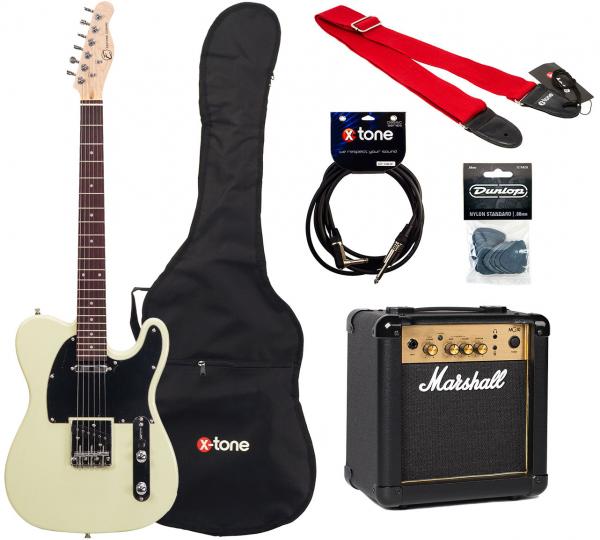 Elektrische gitaar set Eastone TL70 +MARSHALL MG10 +HOUSSE +COURROIE +CABLE +MEDIATORS - Ivory