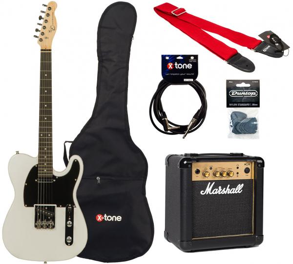Solid body elektrische gitaar Eastone TL70 +Marshall MG10 +Accessories - Olympic white