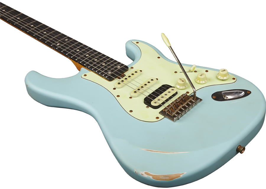 Eko Aire Relic Original Hss Trem Wpc - Daphne Blue - Elektrische gitaar in Str-vorm - Variation 3