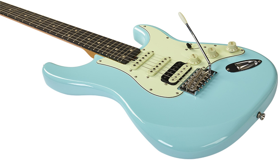 Eko Aire V-nos Original Hss Trem Wpc - Daphne Blue - Elektrische gitaar in Str-vorm - Variation 3